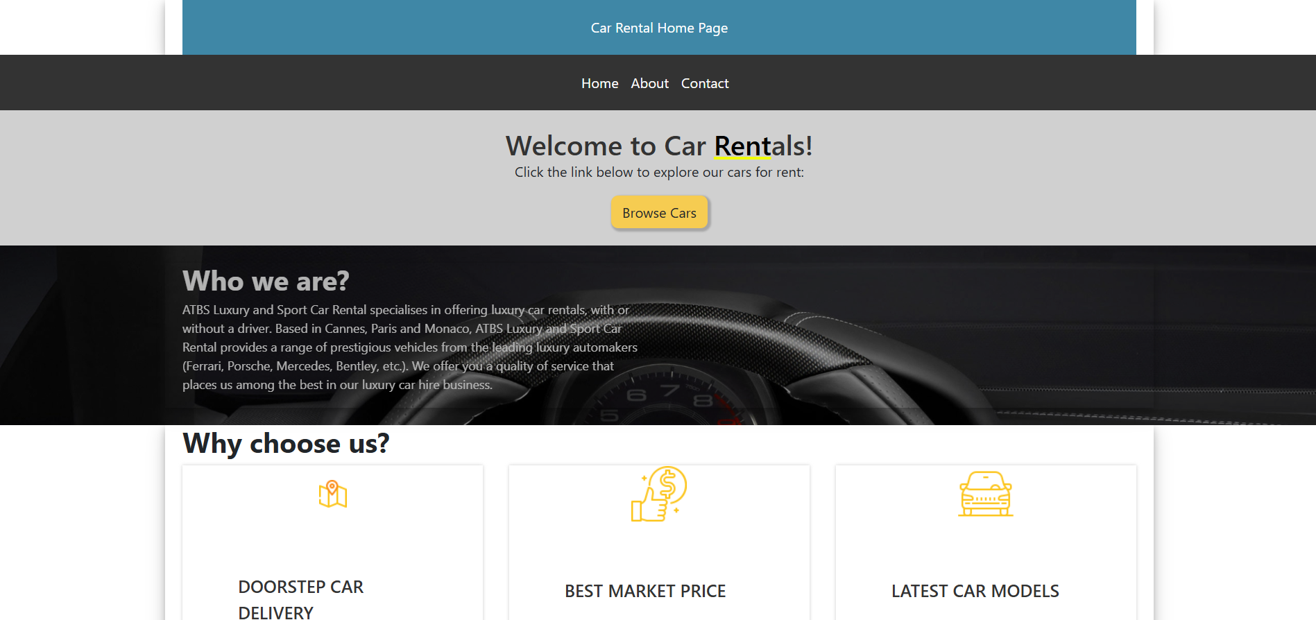 car rental website ss